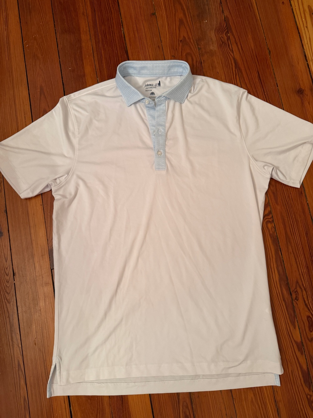 Johnnie-O White Polo Shirt with Light Blue Trim